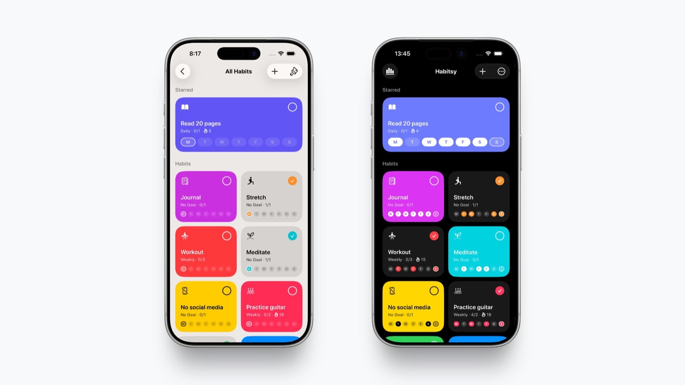 Colorful Cards habit layout